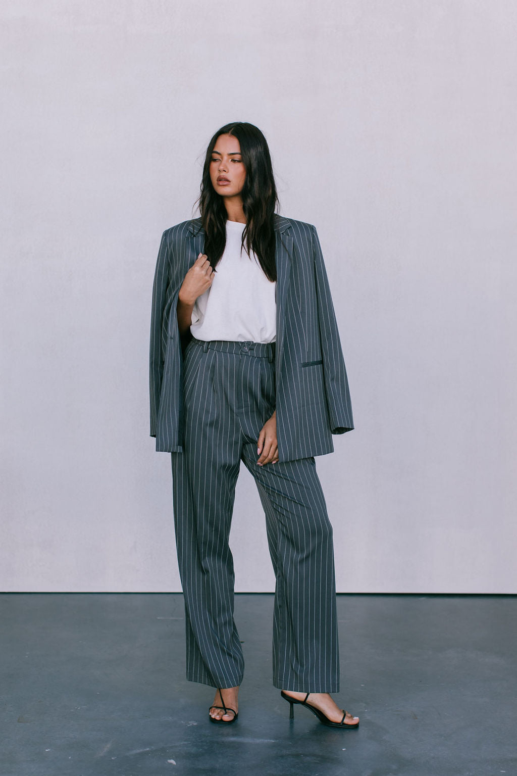 DISPATCH 09.05.25 - Quade Tailored Blazer - Charcoal Grey/White Pinstripe