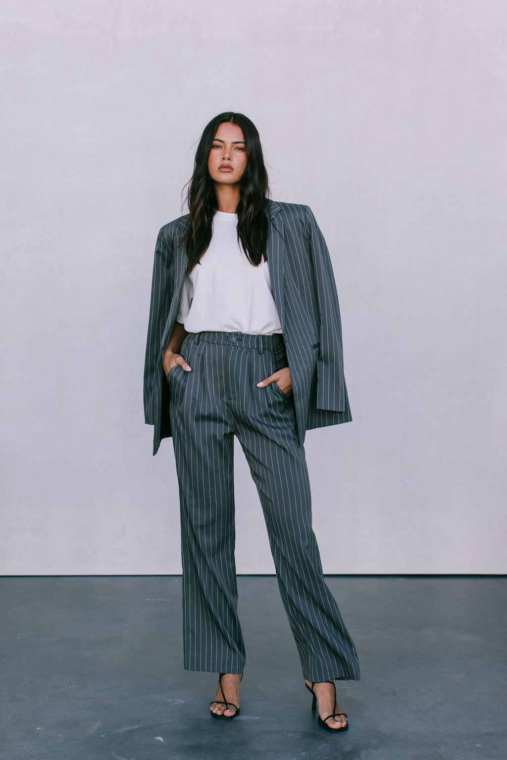 DISPATCH 09.05.25 - Quade Tailored Blazer - Charcoal Grey/White Pinstripe