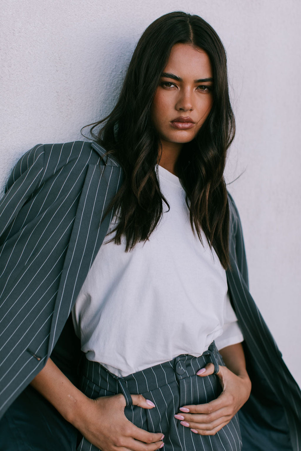 Cerlah Tailored Pants Charcoal Pinstripe
