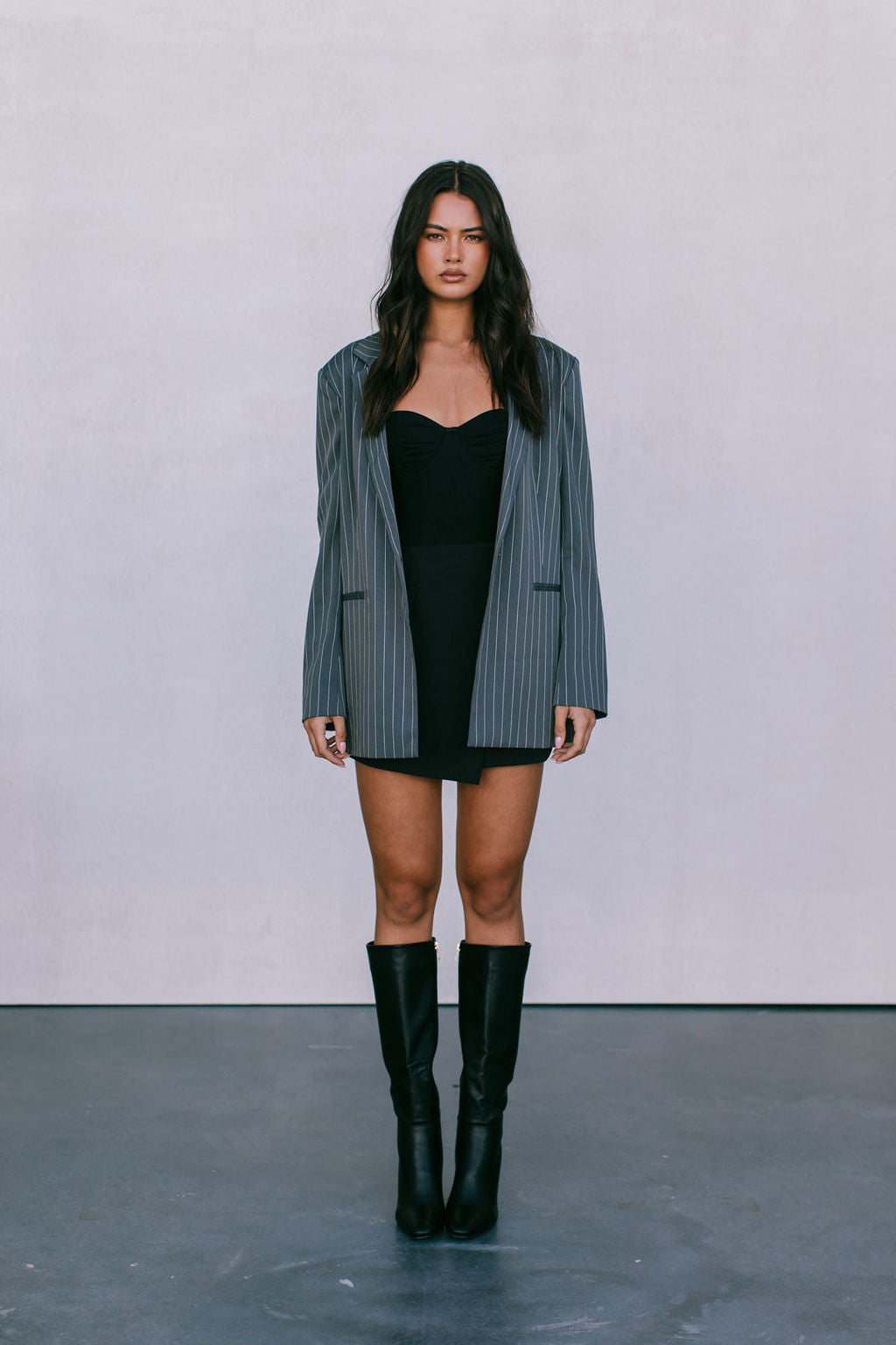 DISPATCH 09.05.25 - Quade Tailored Blazer - Charcoal Grey/White Pinstripe