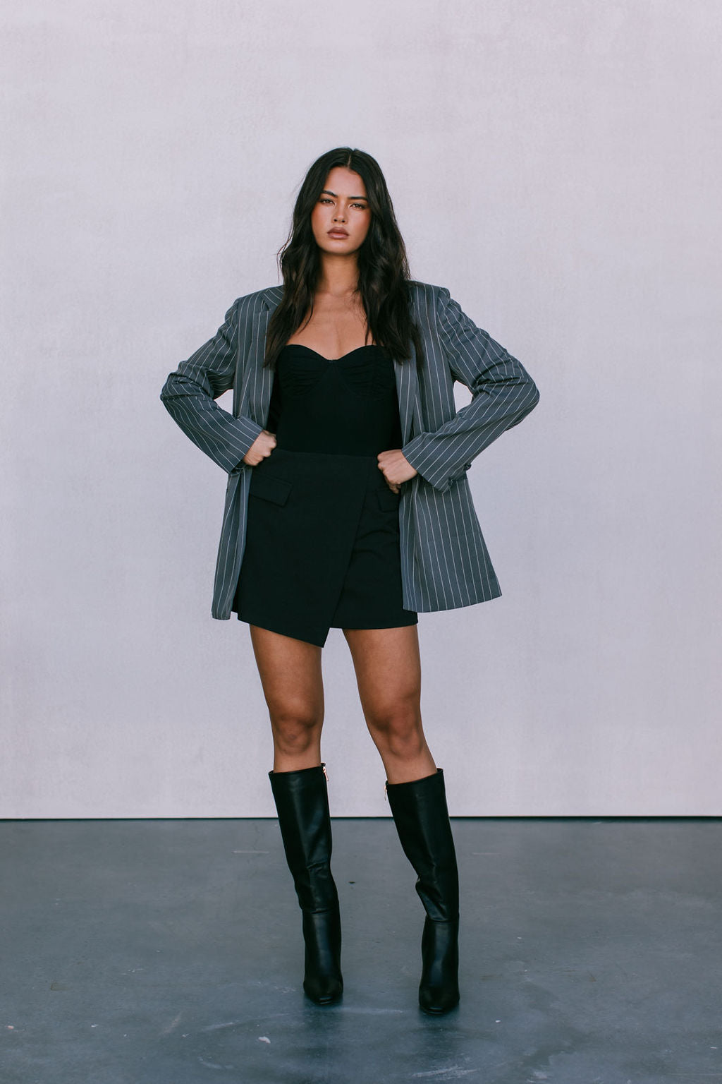 DISPATCH 09.05.25 - Quade Tailored Blazer - Charcoal Grey/White Pinstripe