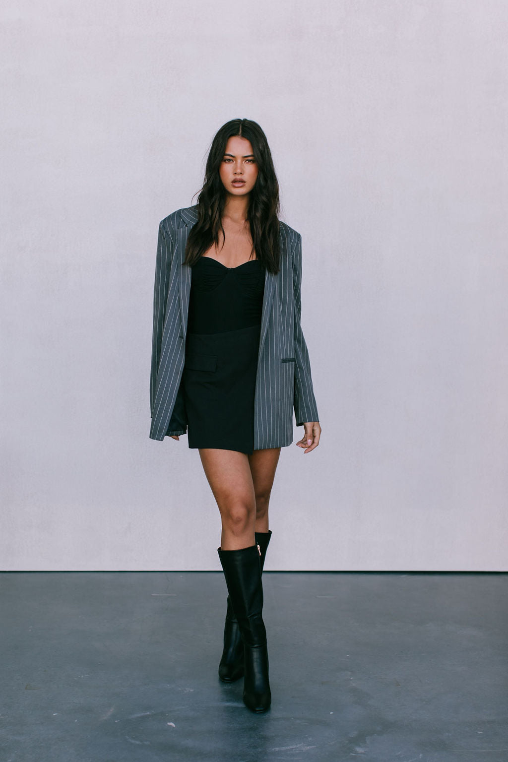 DISPATCH 09.05.25 - Quade Tailored Blazer - Charcoal Grey/White Pinstripe