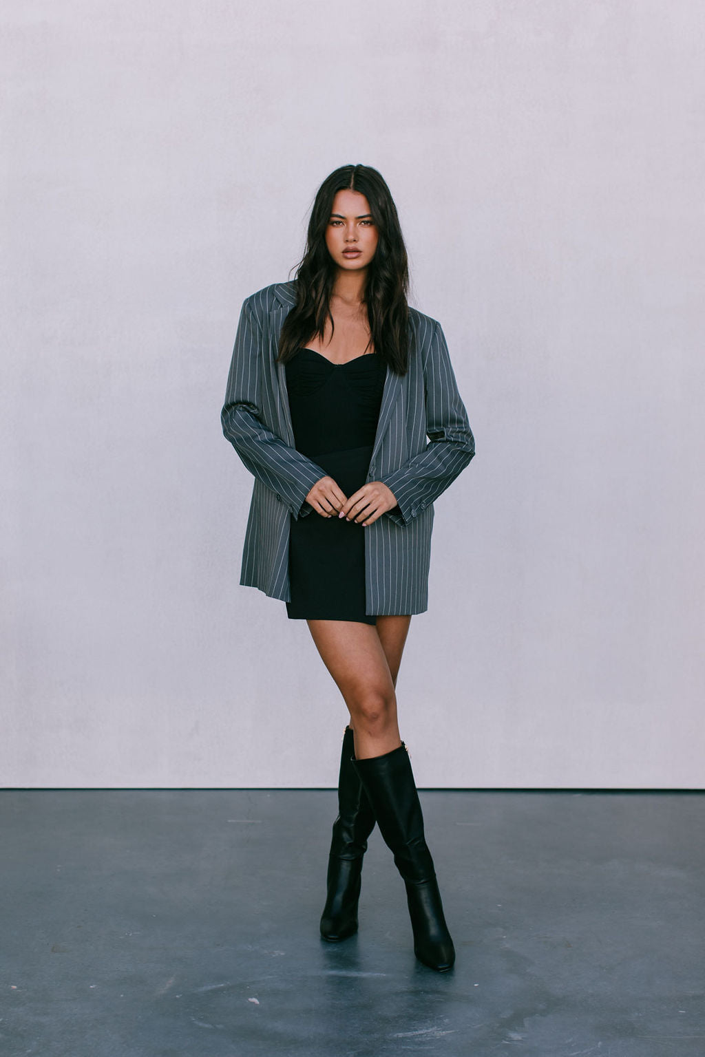 DISPATCH 09.05.25 - Quade Tailored Blazer - Charcoal Grey/White Pinstripe