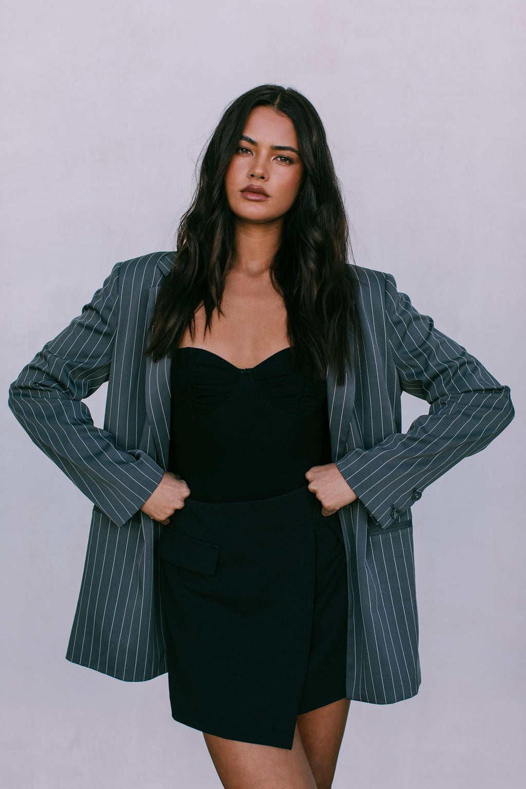 DISPATCH 09.05.25 - Quade Tailored Blazer - Charcoal Grey/White Pinstripe