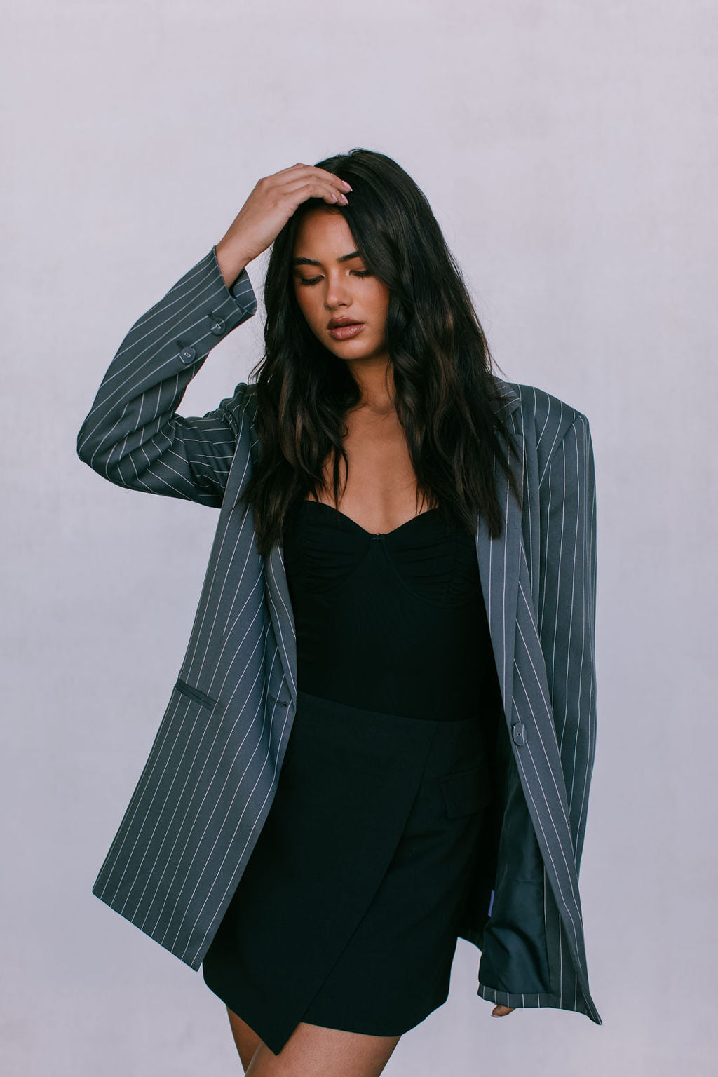 DISPATCH 09.05.25 - Quade Tailored Blazer - Charcoal Grey/White Pinstripe