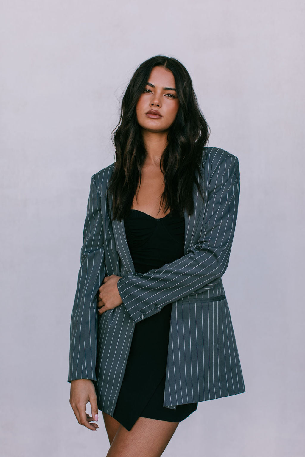 DISPATCH 09.05.25 - Quade Tailored Blazer - Charcoal Grey/White Pinstripe