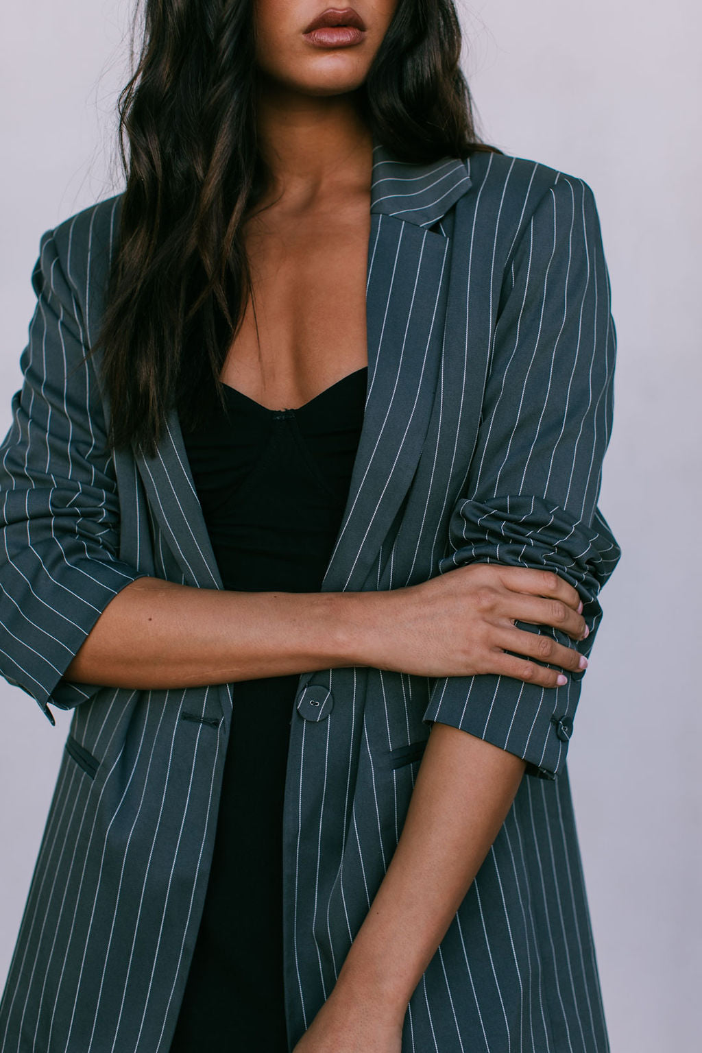 DISPATCH 09.05.25 - Quade Tailored Blazer - Charcoal Grey/White Pinstripe