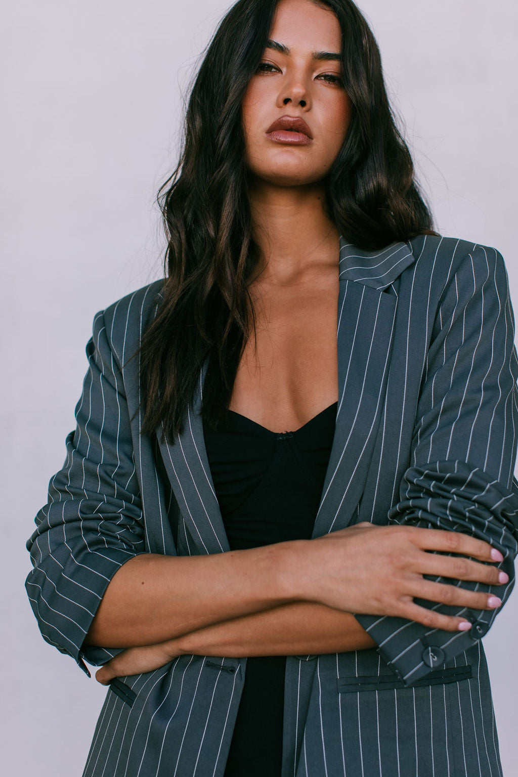DISPATCH 09.05.25 - Quade Tailored Blazer - Charcoal Grey/White Pinstripe