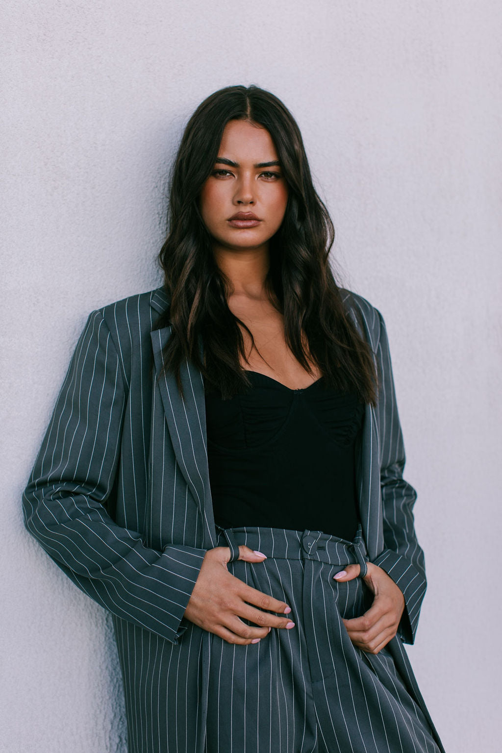 DISPATCH 09.05.25 - Quade Tailored Blazer - Charcoal Grey/White Pinstripe