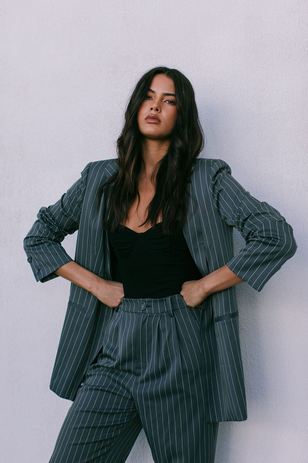 Cerlah Tailored Pants Charcoal Pinstripe