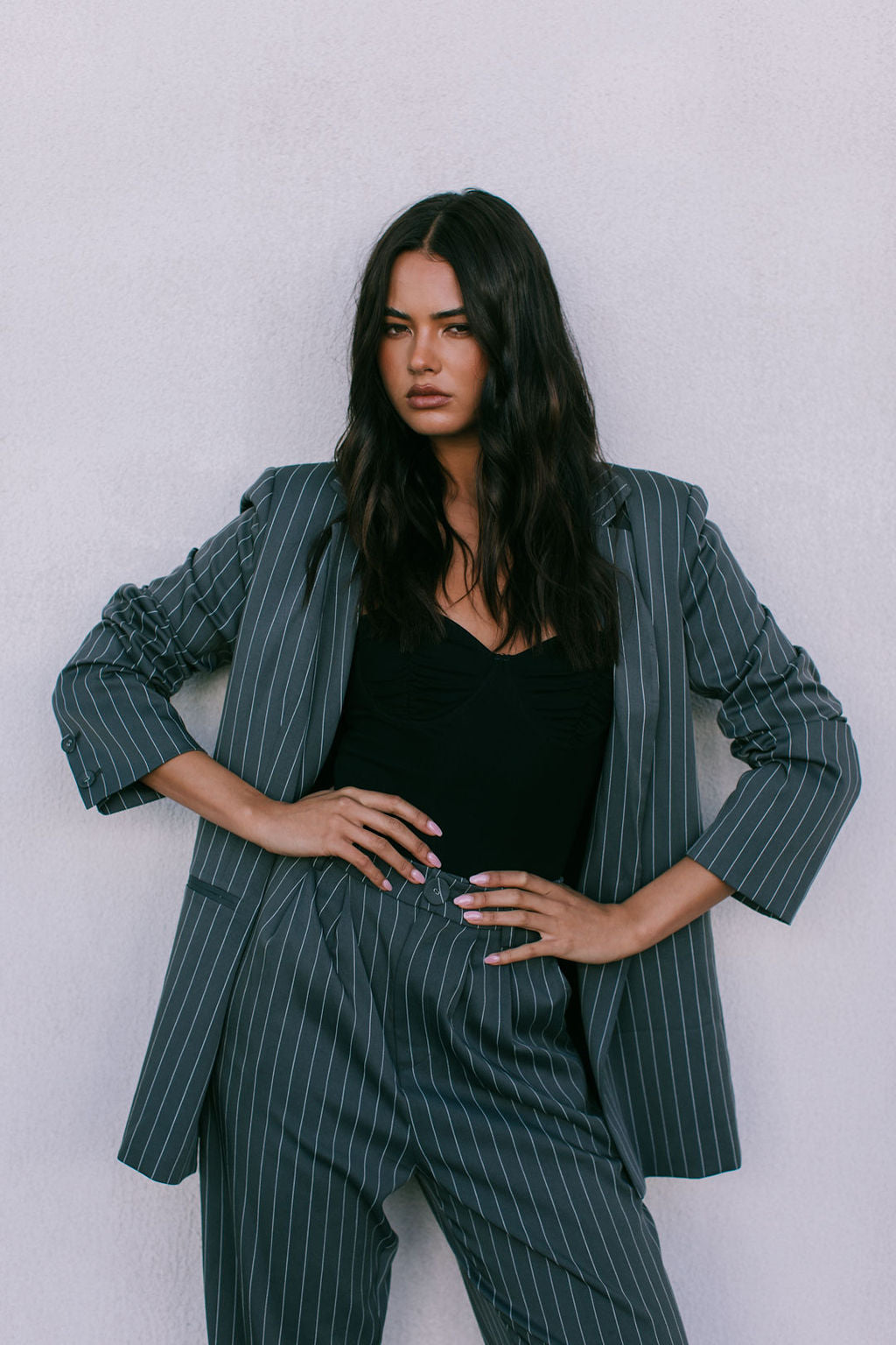 Cerlah Tailored Pants Charcoal Pinstripe