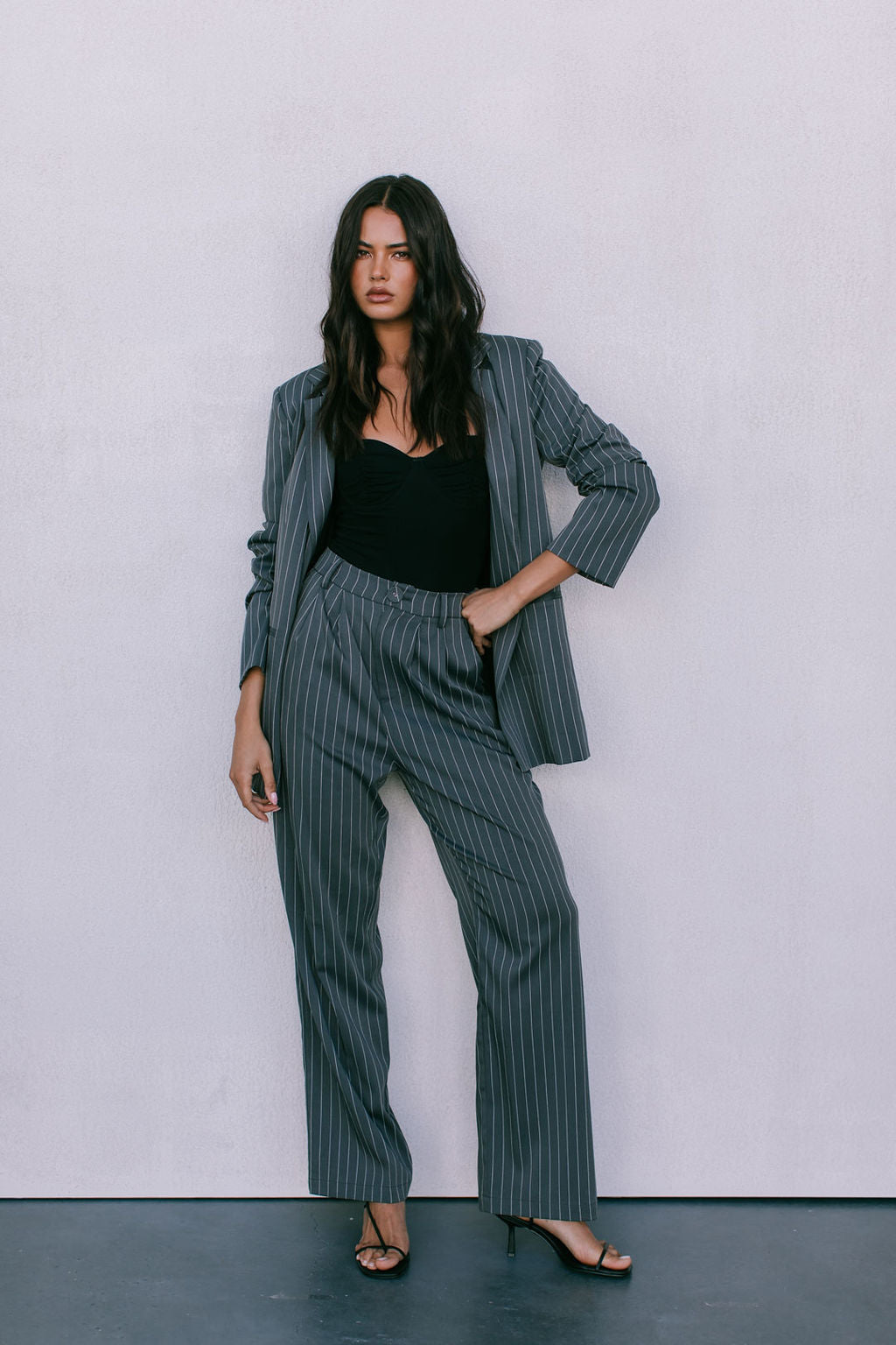 Cerlah Tailored Pants Charcoal Pinstripe