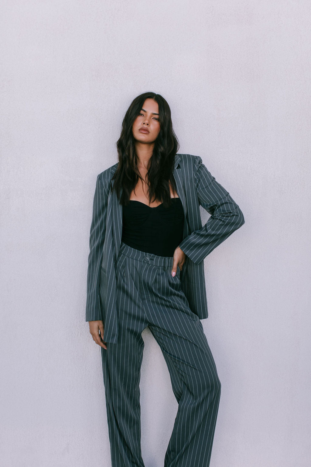 Cerlah Tailored Pants Charcoal Pinstripe