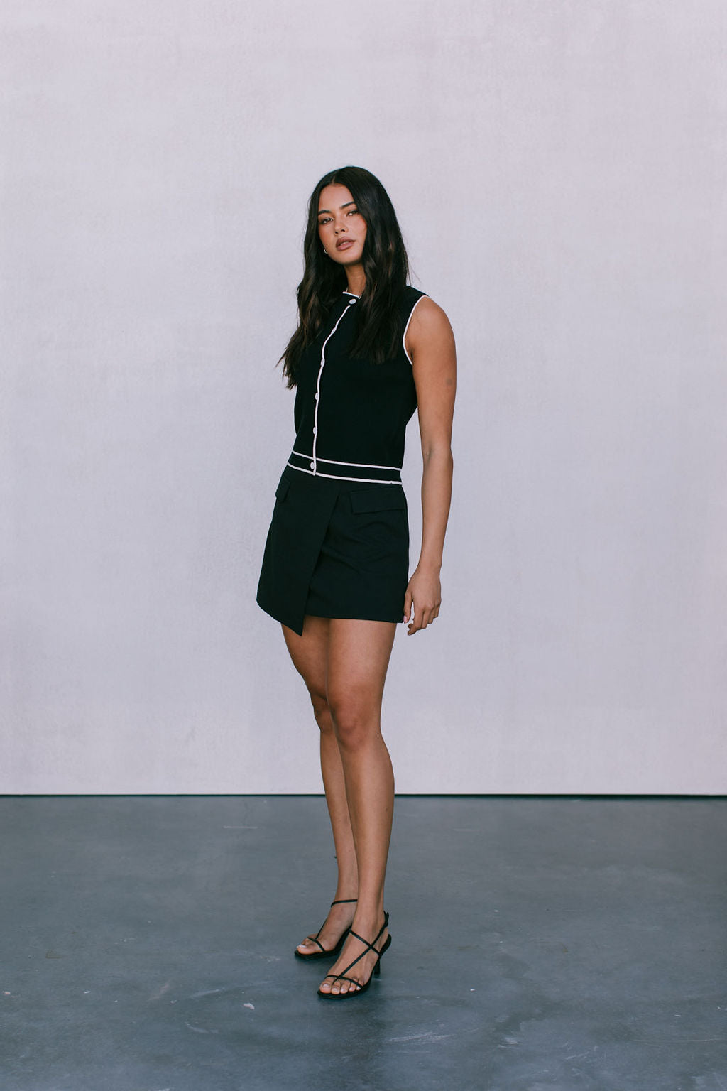 Alice Knit Vest Top - Black/Cream