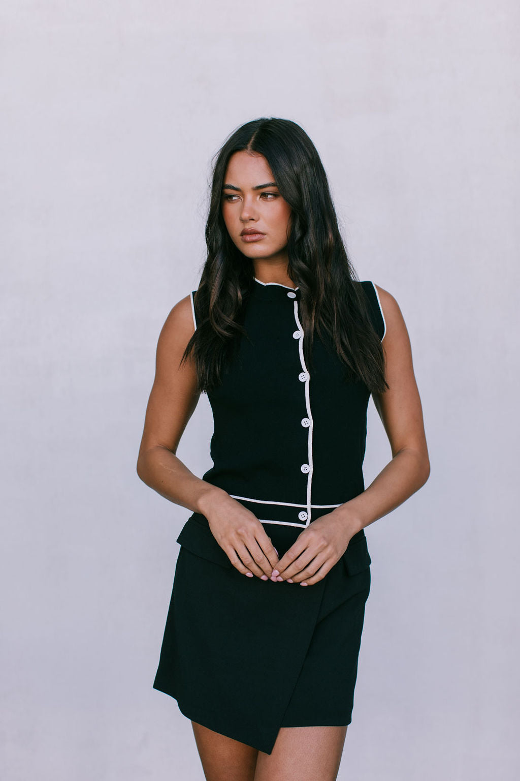 Alice Knit Vest Top - Black/Cream