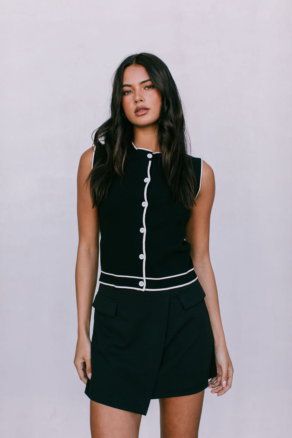 Alice Knit Vest Top - Black/Cream