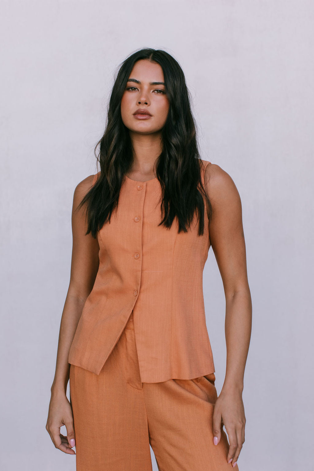 COMING SOON - Virgo Tailored Vest - Rust Linen