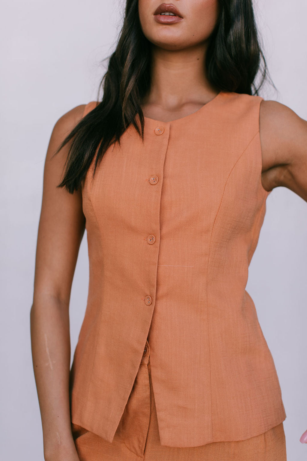 COMING SOON - Virgo Tailored Vest - Rust Linen