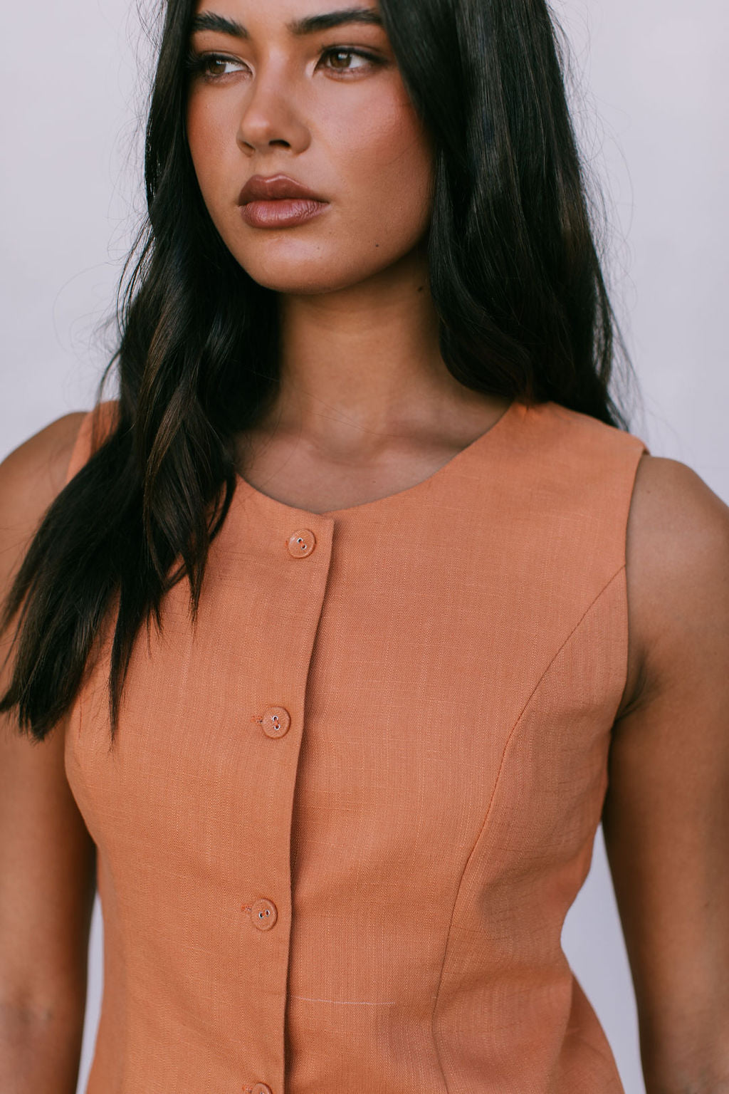COMING SOON - Virgo Tailored Vest - Rust Linen