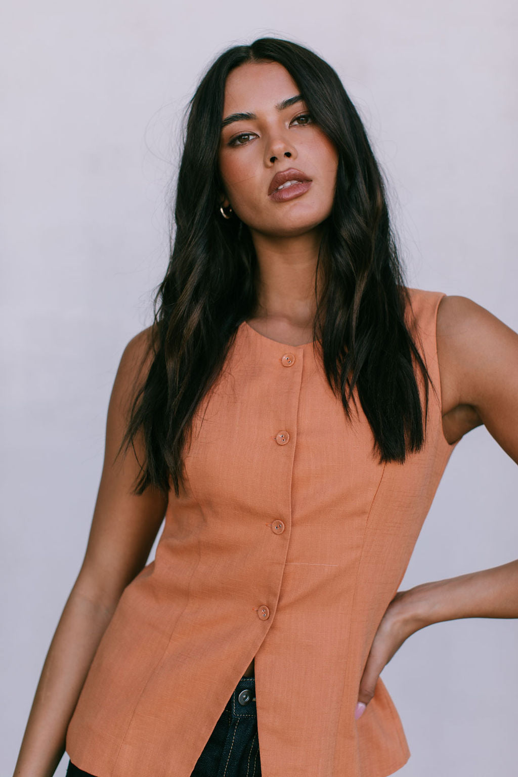 COMING SOON - Virgo Tailored Vest - Rust Linen