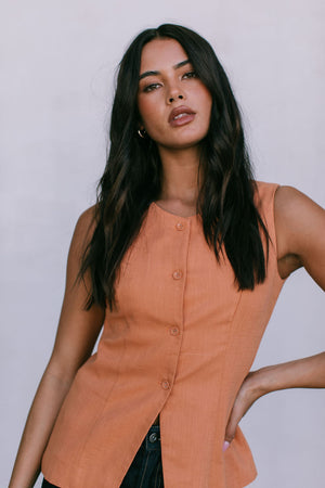 Virgo Linen Vest Rust