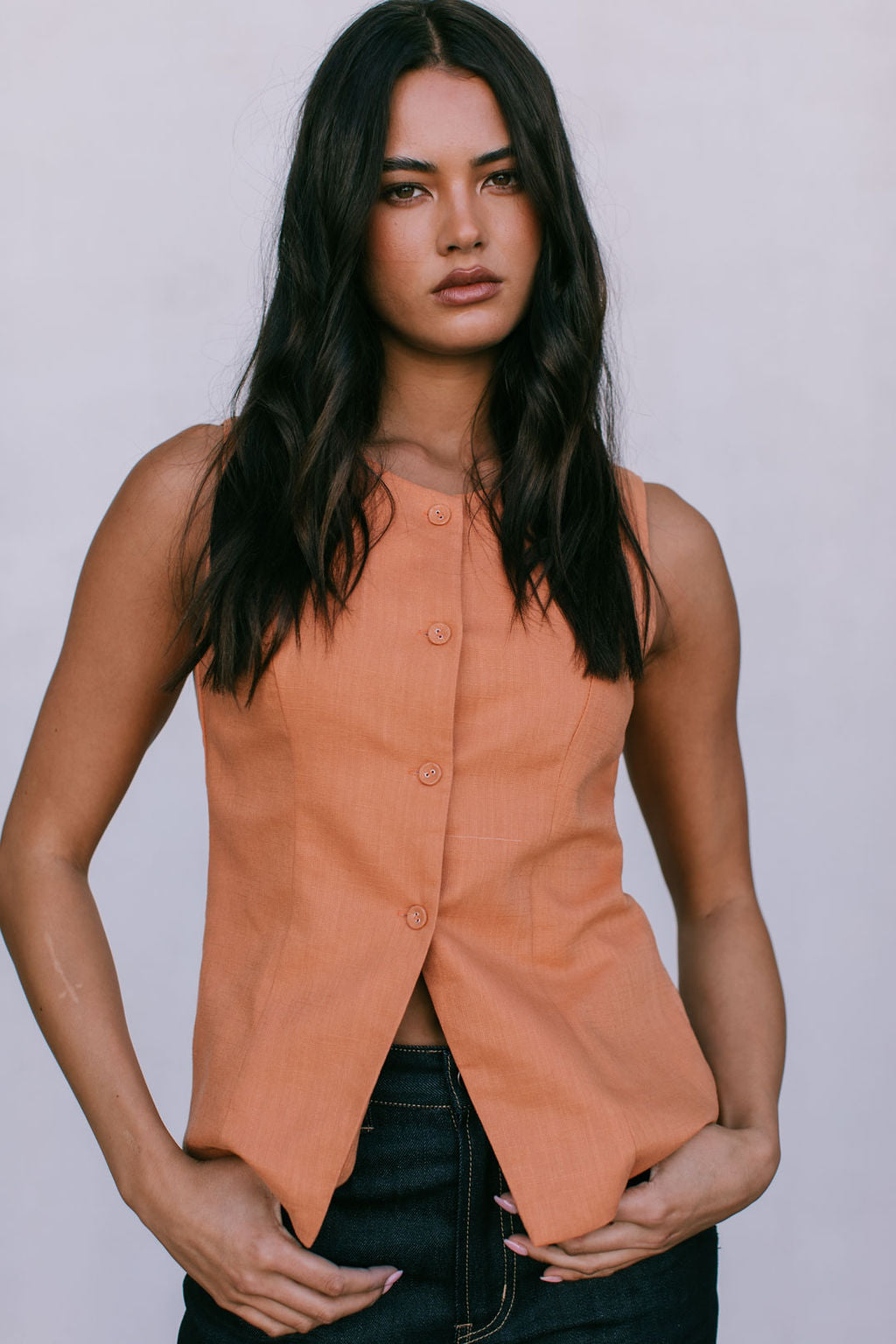 COMING SOON - Virgo Tailored Vest - Rust Linen