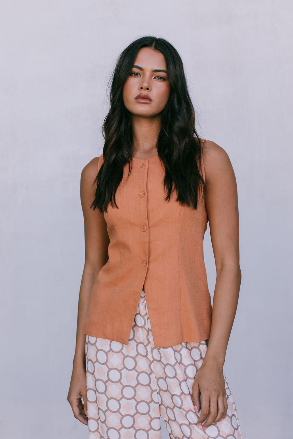 COMING SOON - Virgo Tailored Vest - Rust Linen