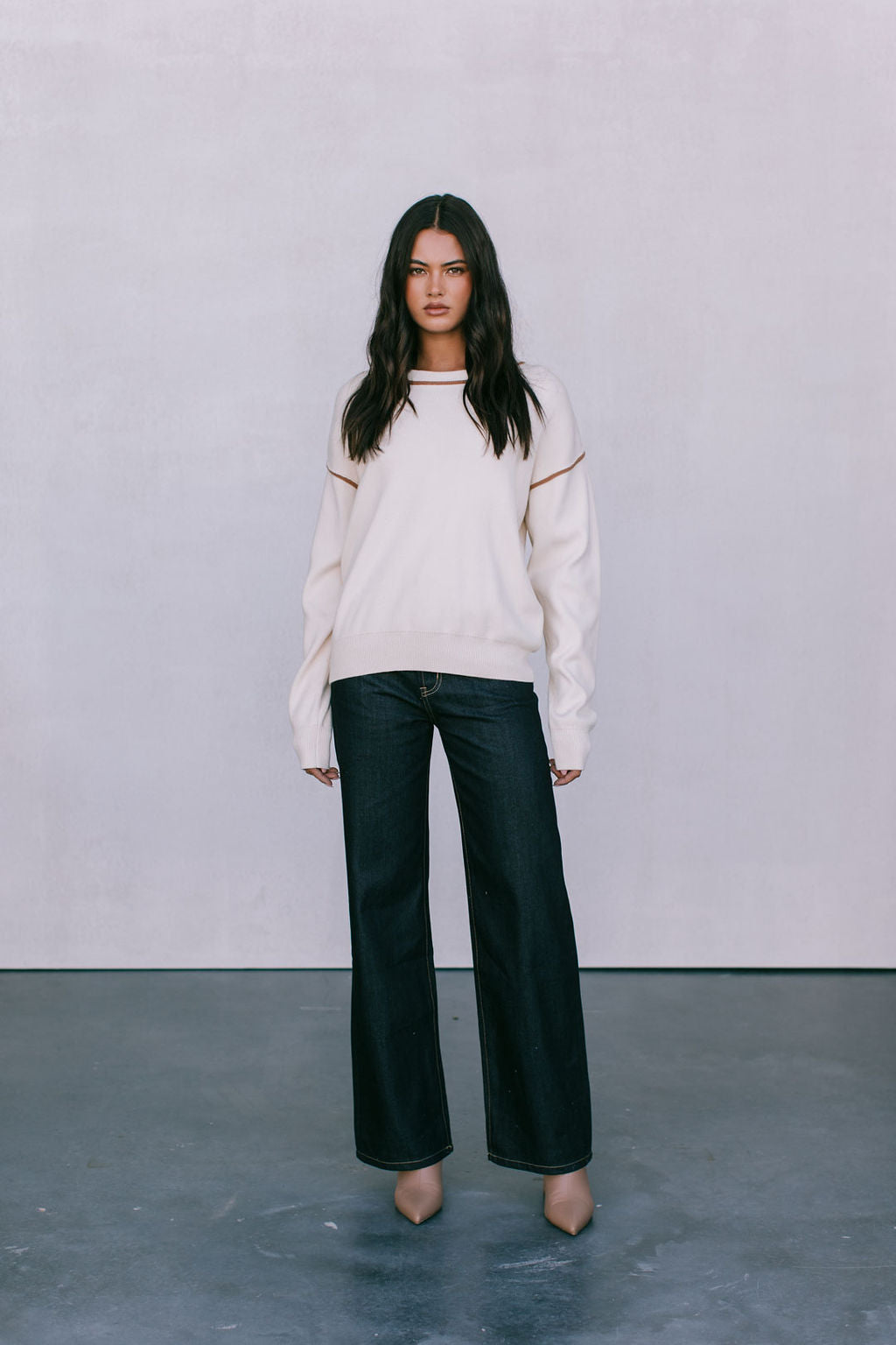 COMING SOON - Libra Knit Jumper - Cream / Chocolate Brown