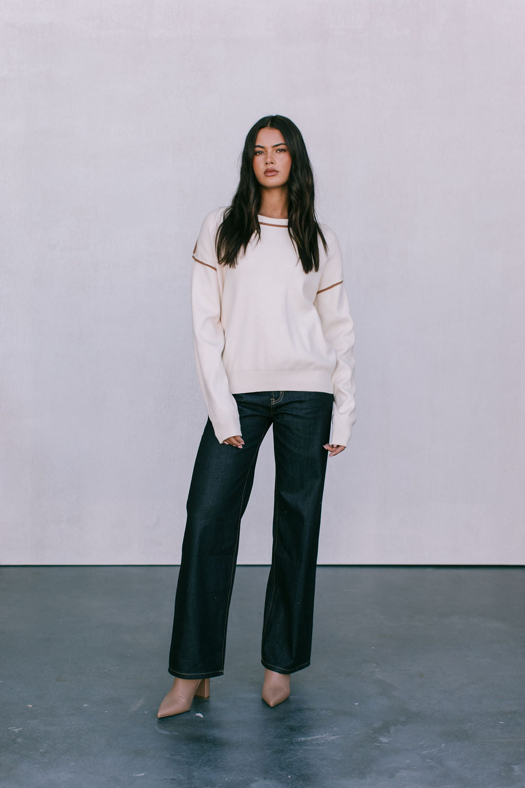 COMING SOON - Libra Knit Jumper - Cream / Chocolate Brown