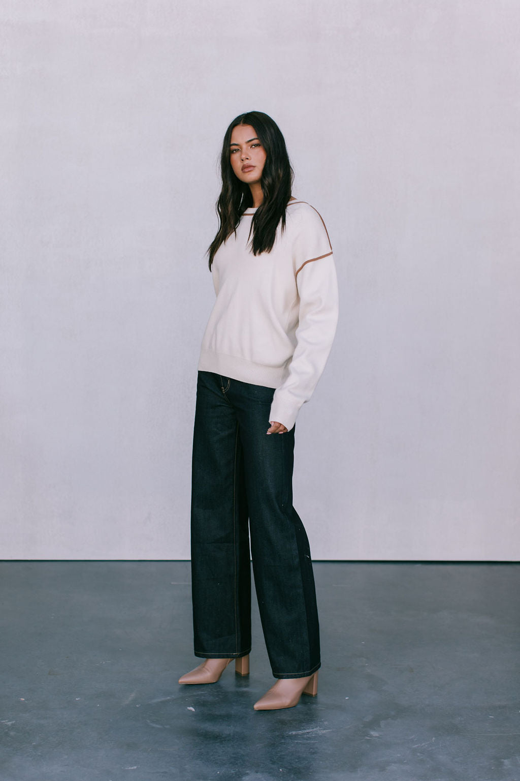 COMING SOON - Libra Knit Jumper - Cream / Chocolate Brown