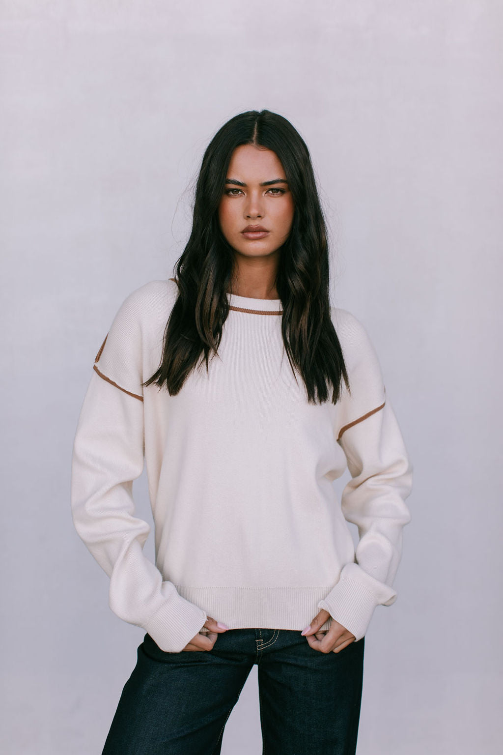 COMING SOON - Libra Knit Jumper - Cream / Chocolate Brown