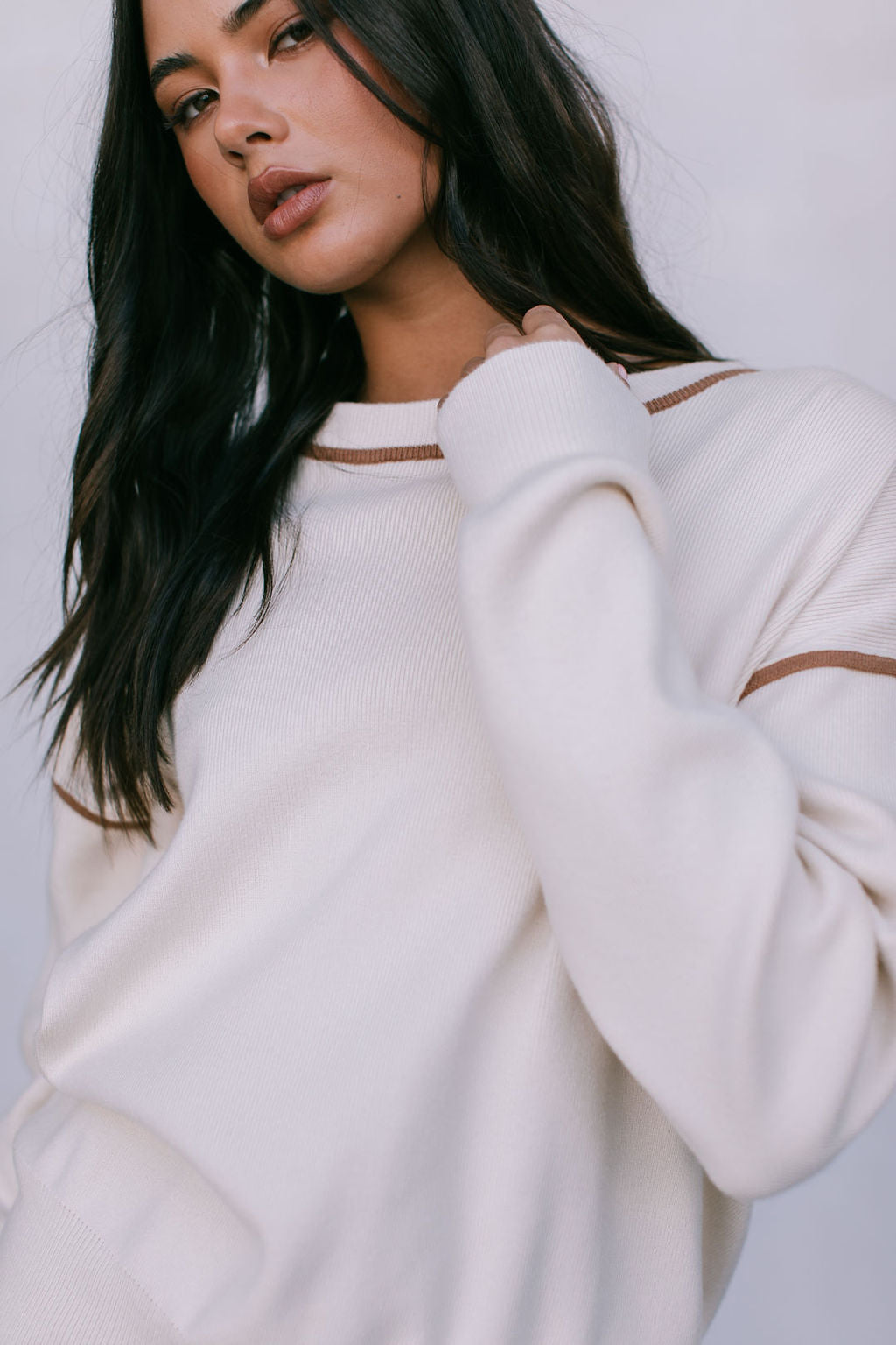 COMING SOON - Libra Knit Jumper - Cream / Chocolate Brown