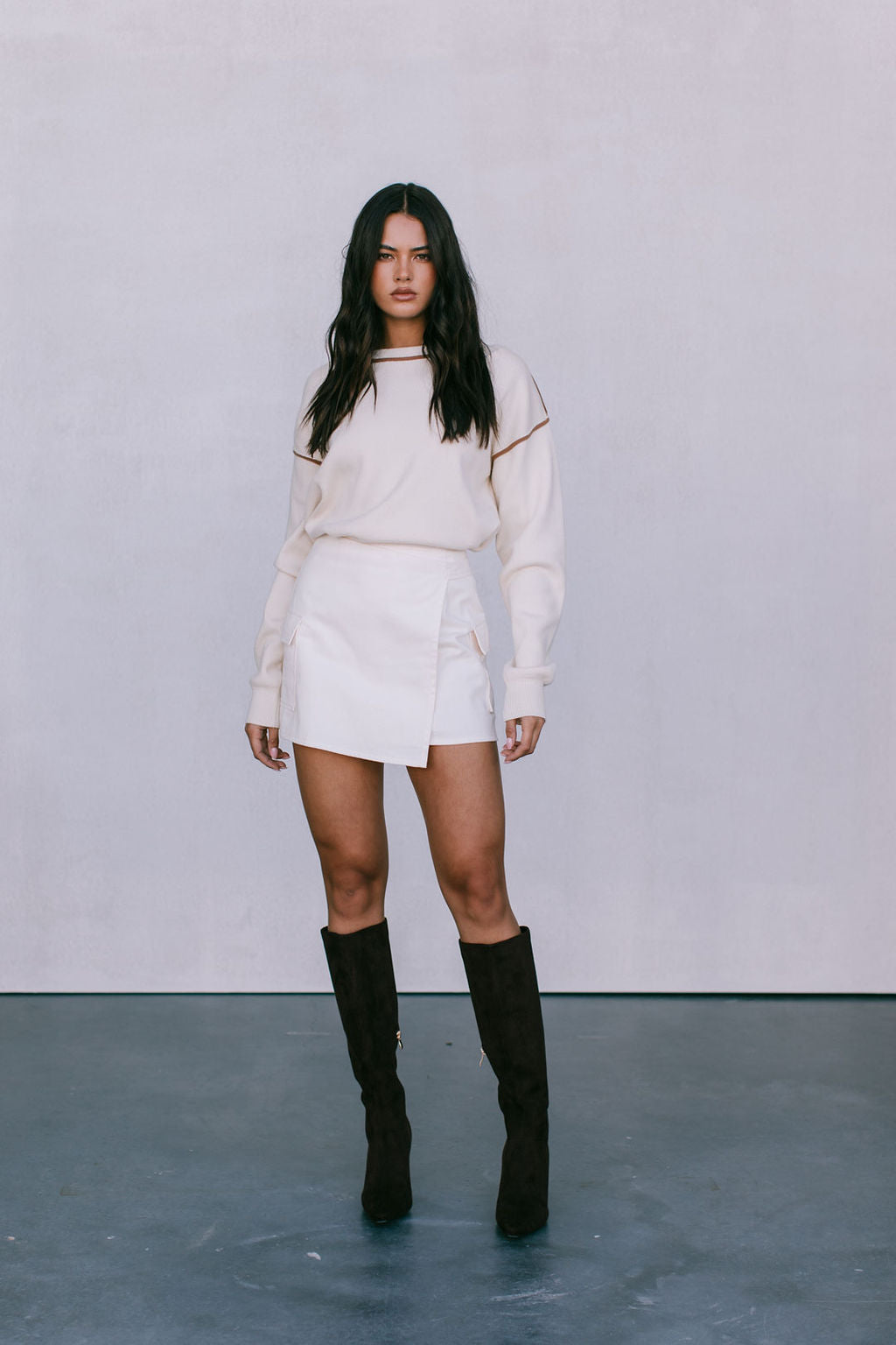 Libra Knit Jumper - Cream / Chocolate Brown
