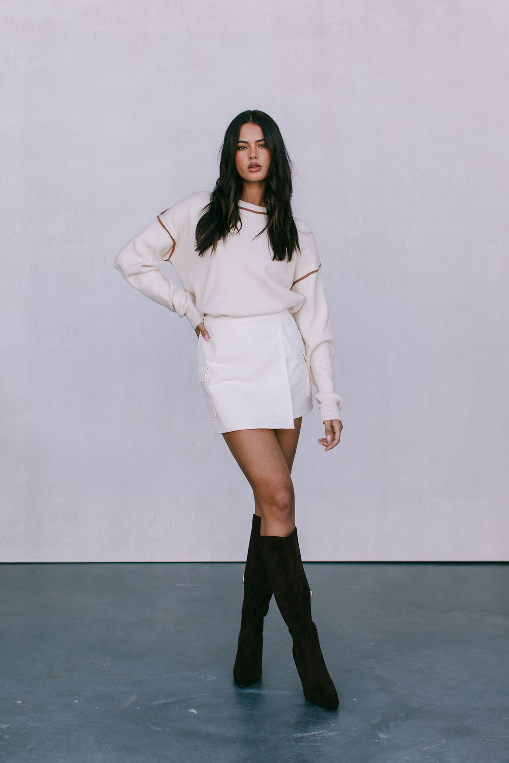 COMING SOON - Libra Knit Jumper - Cream / Chocolate Brown
