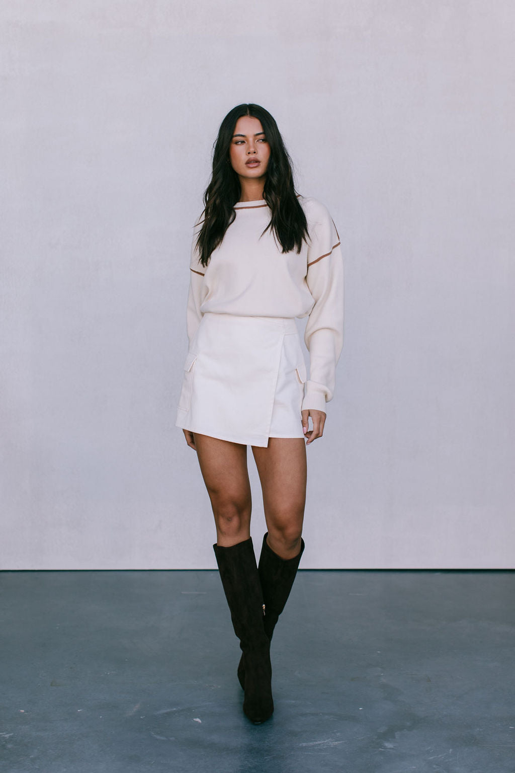 COMING SOON - Libra Knit Jumper - Cream / Chocolate Brown