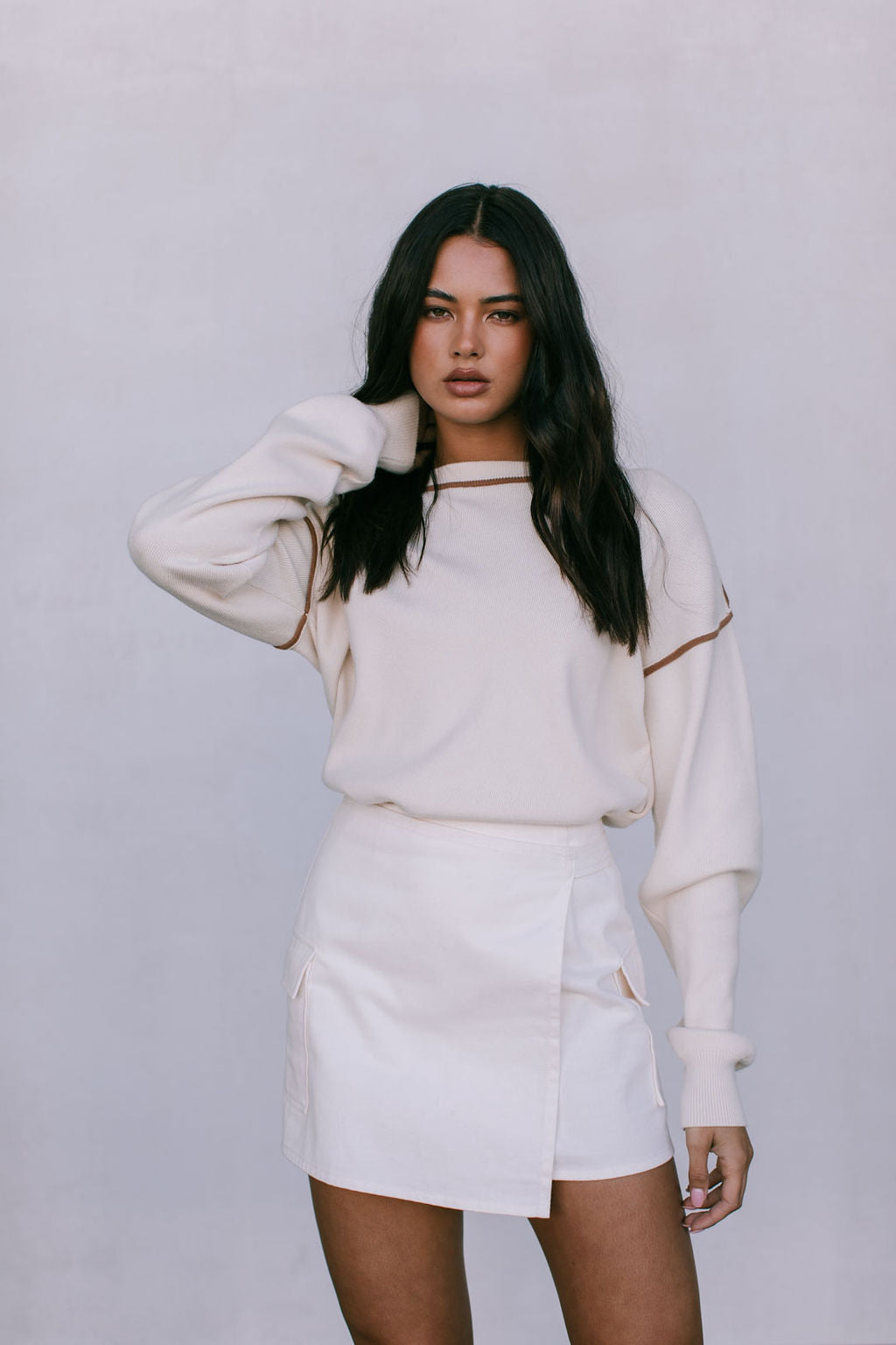 COMING SOON - Libra Knit Jumper - Cream / Chocolate Brown