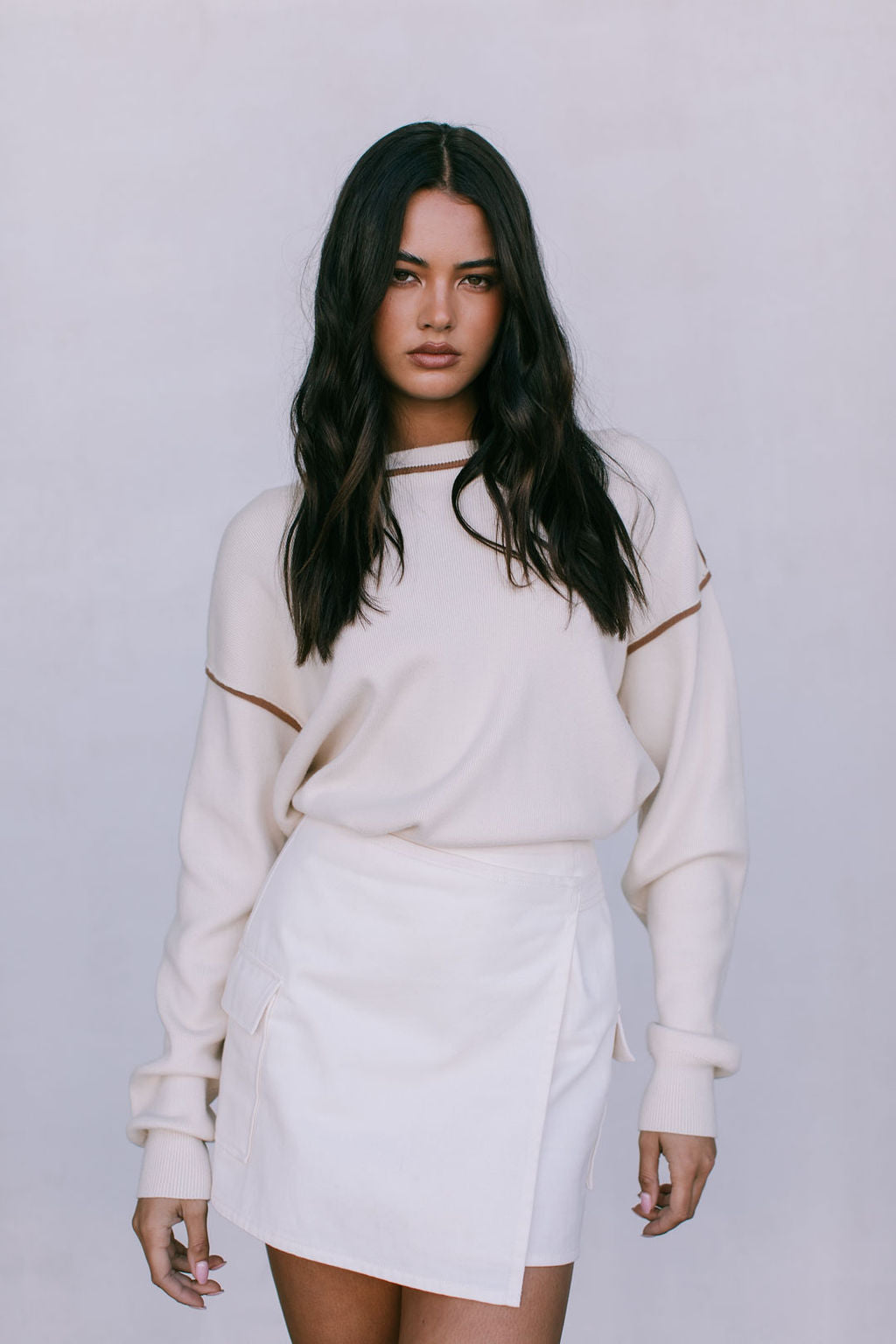 COMING SOON - Libra Knit Jumper - Cream / Chocolate Brown