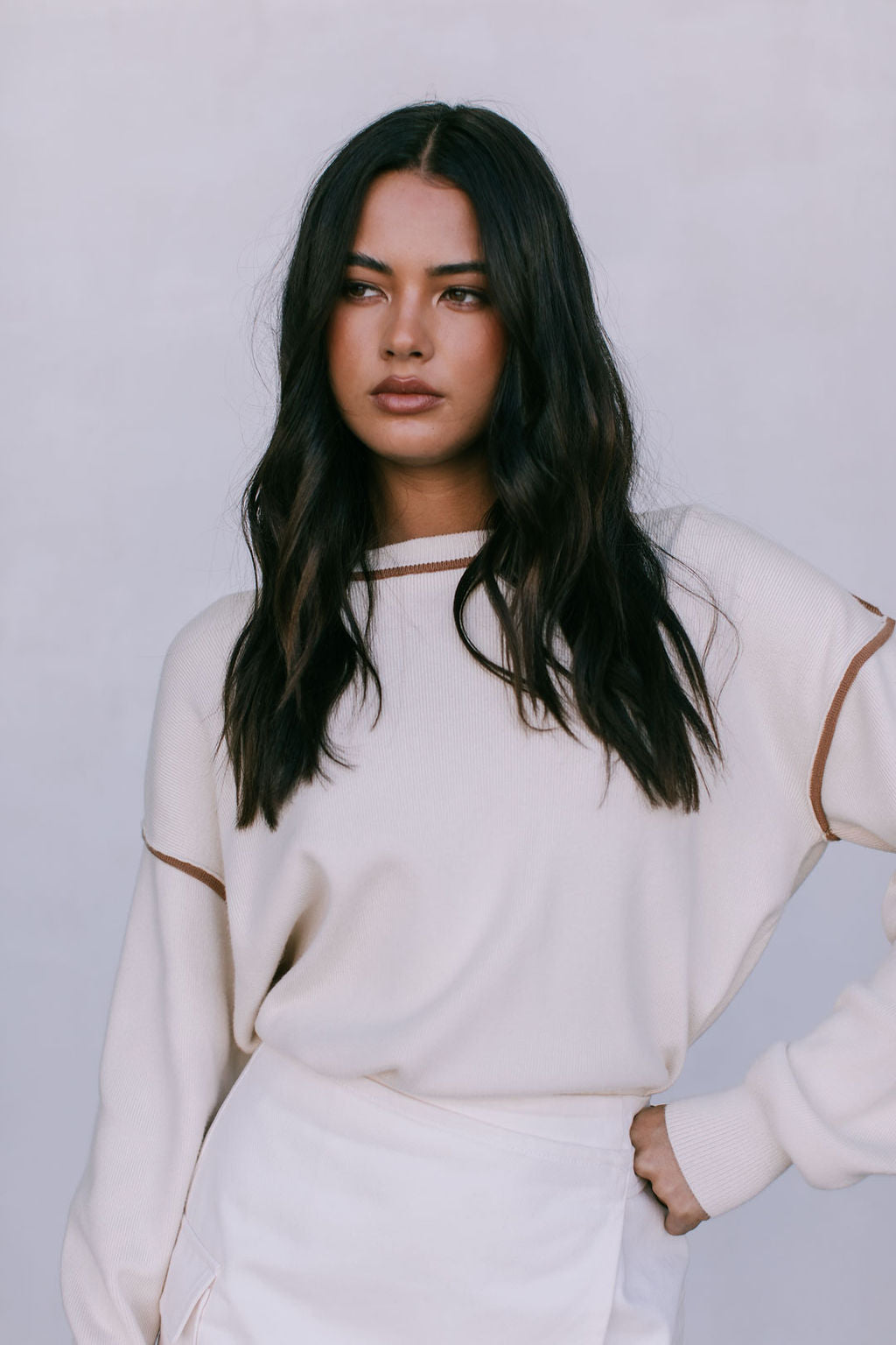 COMING SOON - Libra Knit Jumper - Cream / Chocolate Brown