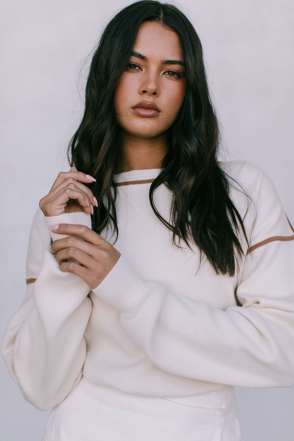 COMING SOON - Libra Knit Jumper - Cream / Chocolate Brown