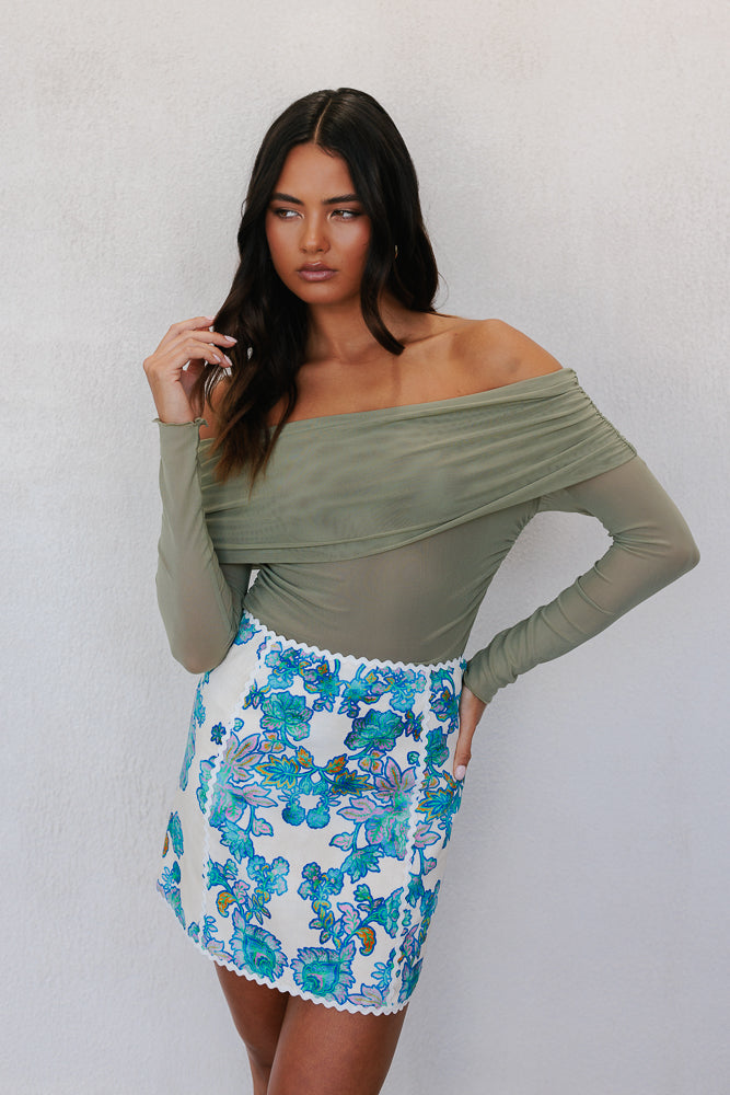 Plyrie Off-the-shoulder Top - Khaki Mesh