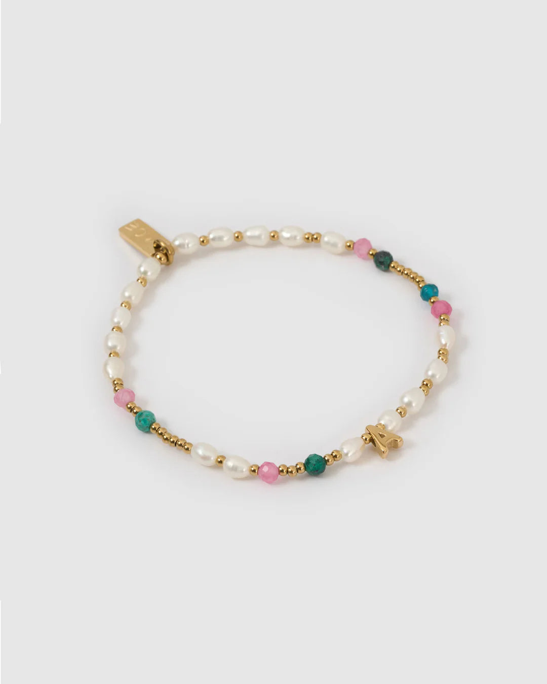 Beaded Initial Bracelet Gemstone