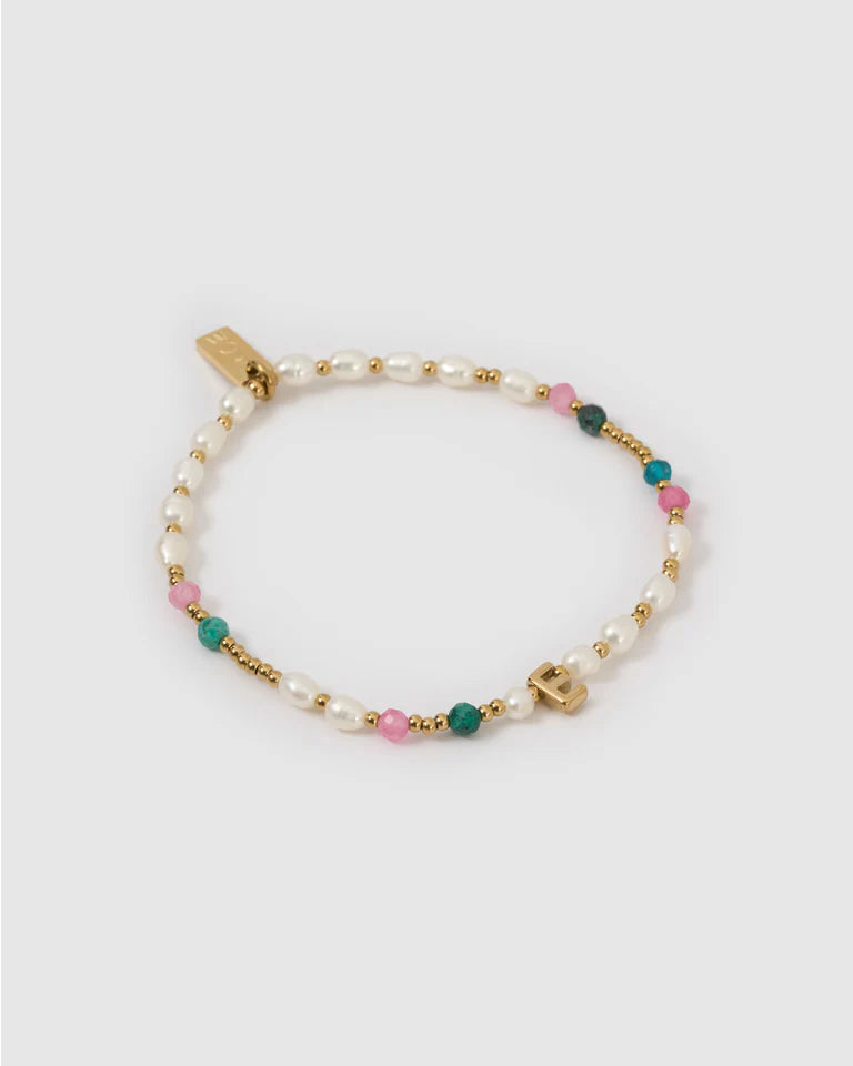 Beaded Initial Bracelet Gemstone