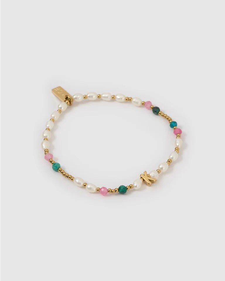 Beaded Initial Bracelet Gemstone
