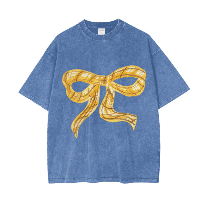 Big Bowtie Tee - Blue Acid Wash