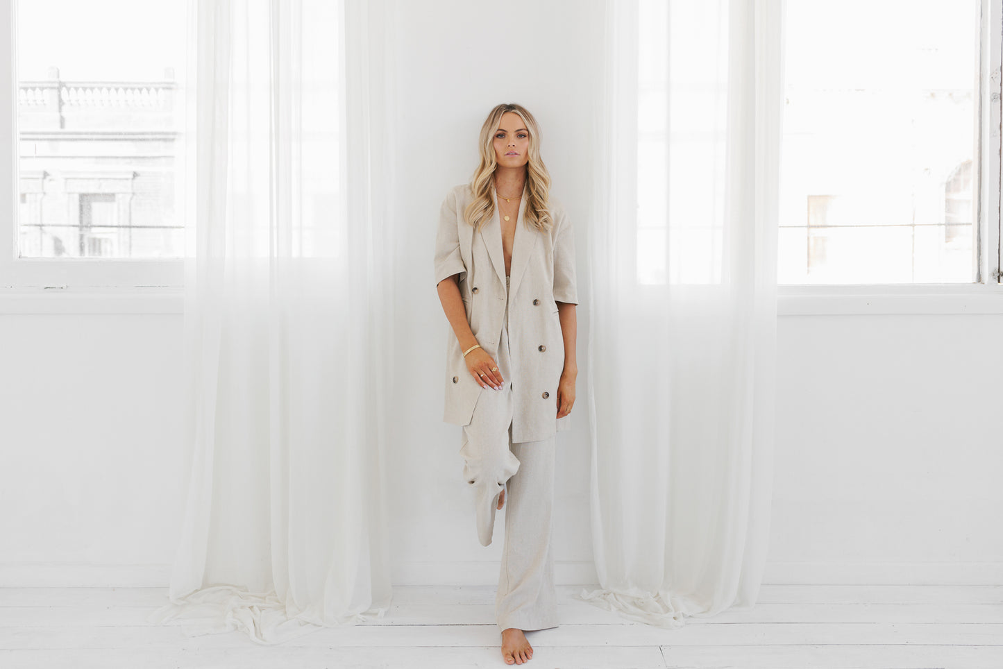 Ganzo Blazer Dress - Oatmeal Linen