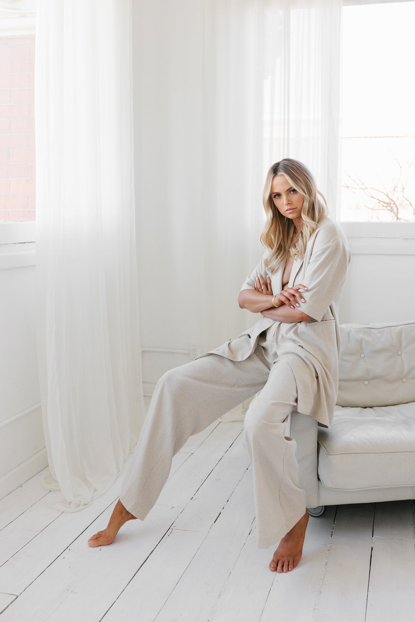 Ganzo Mini Blazer Dress - Oatmeal Linen