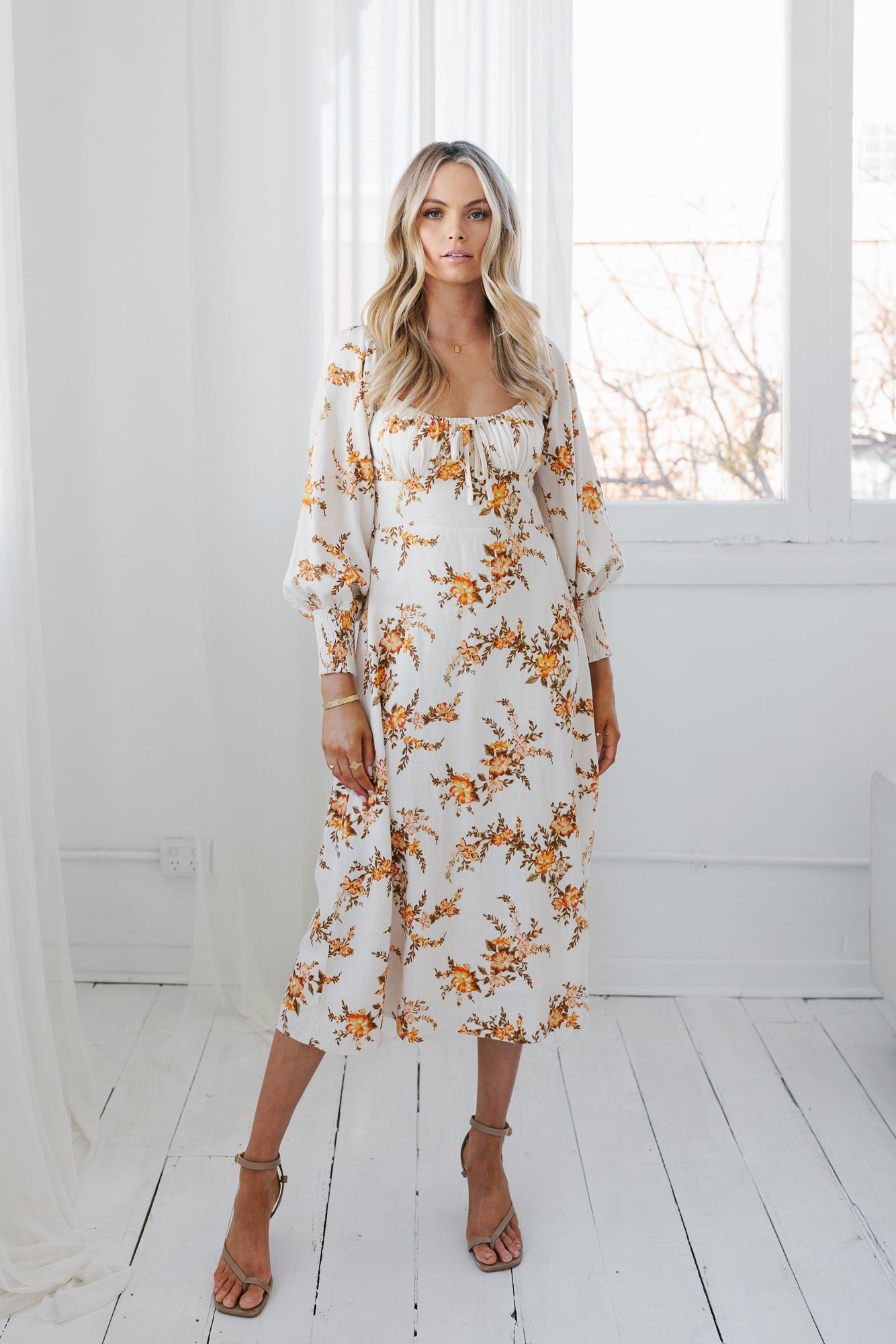 Ruscello Dress - Cream/Peach Floral