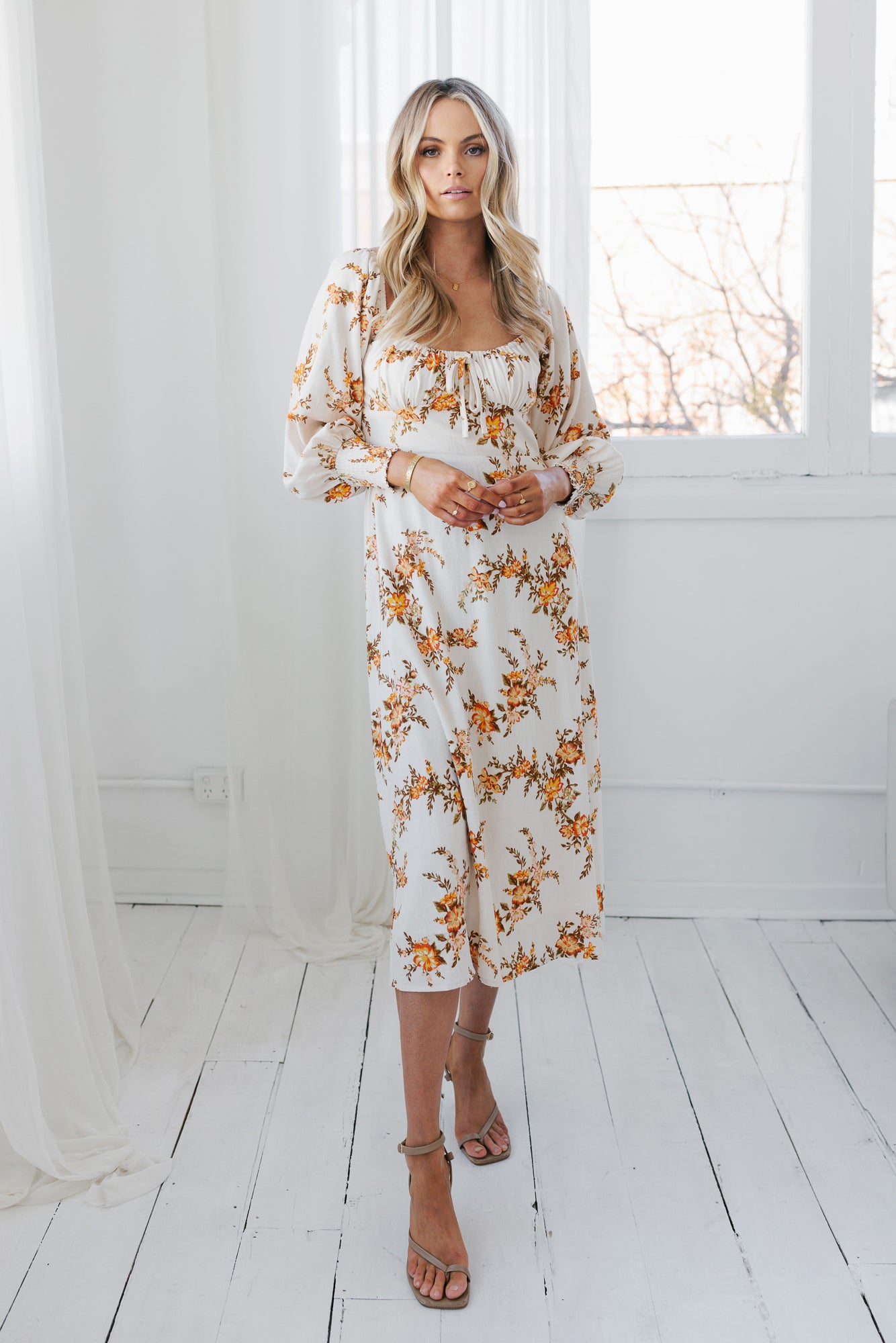 Ruscello Dress - Cream/Peach Floral