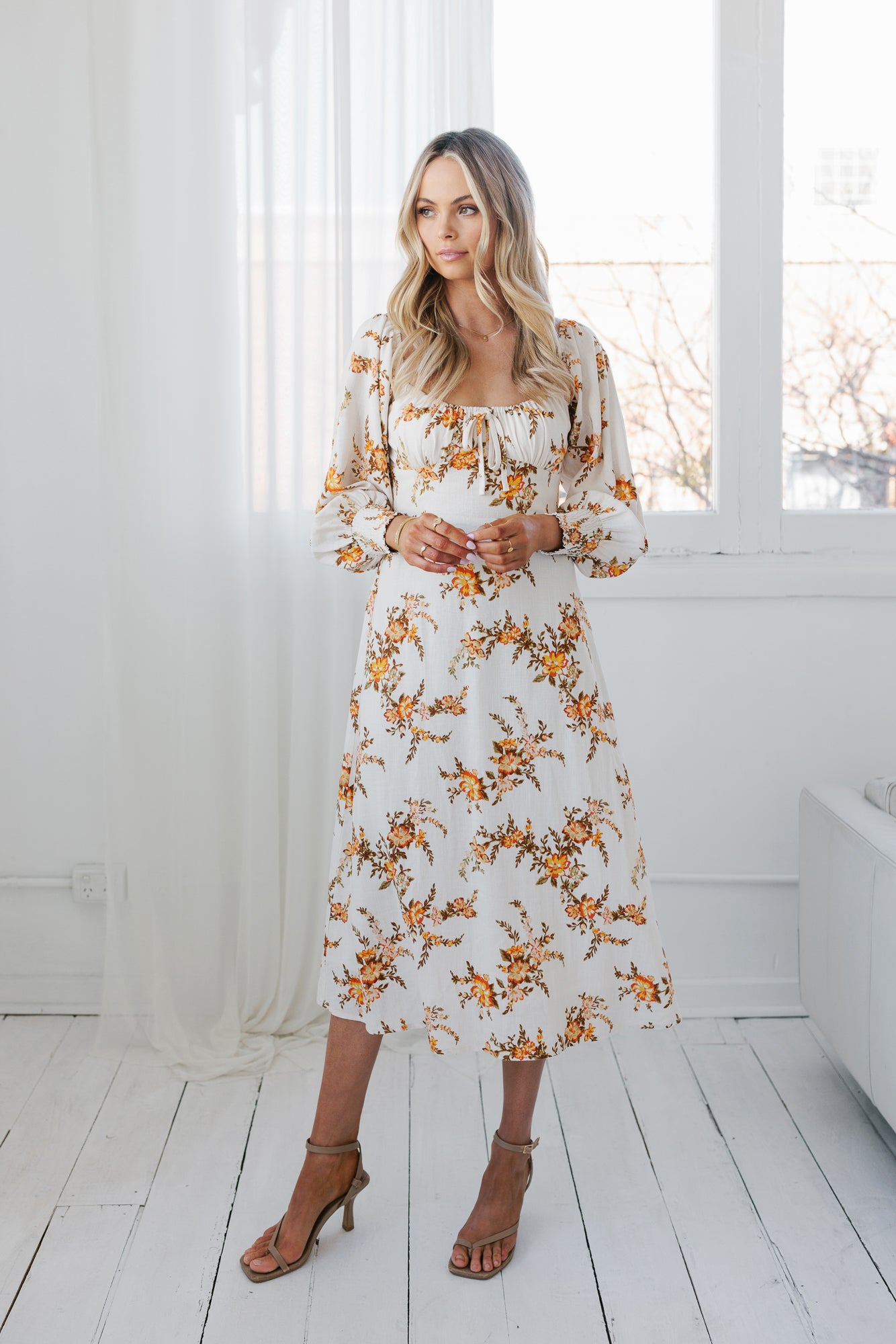 Ruscello Dress - Cream/Peach Floral