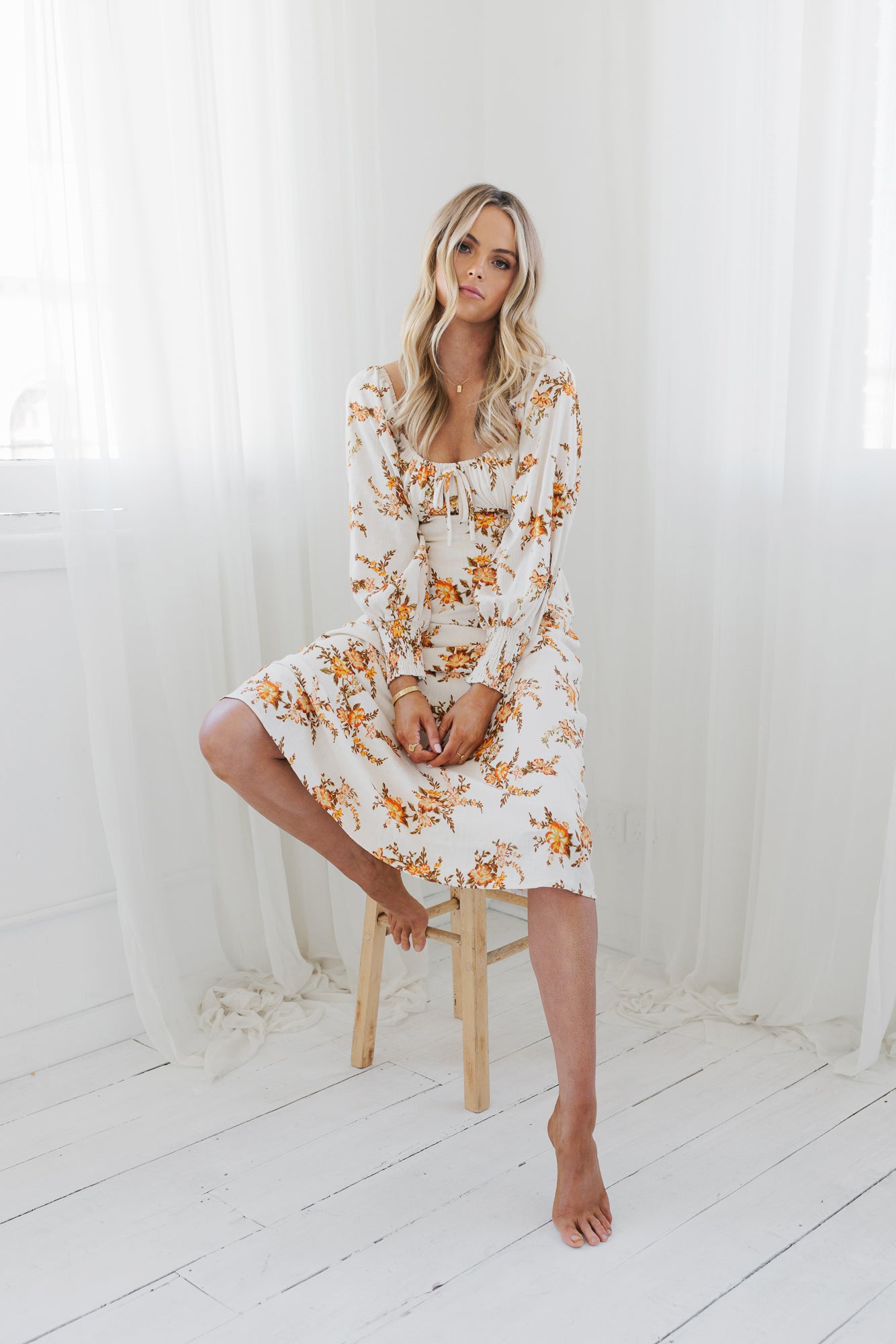 Ruscello Dress - Cream/Peach Floral